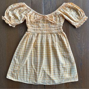 Urban Outfitters Smocked Milkmaid Puff Sleeve Gingham Mini Dress Summer Spring